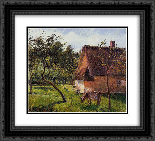 A Field in Varengeville 22x20 Black Ornate Wood Framed Art Print Poster with Double Matting by Pissarro, Camille