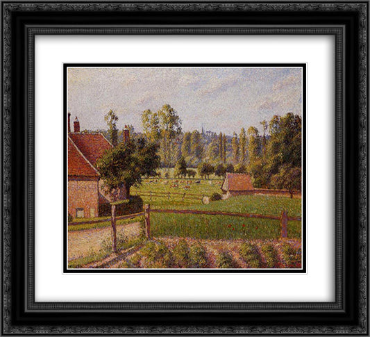 A Meadow in Eragny 22x20 Black Ornate Wood Framed Art Print Poster with Double Matting by Pissarro, Camille