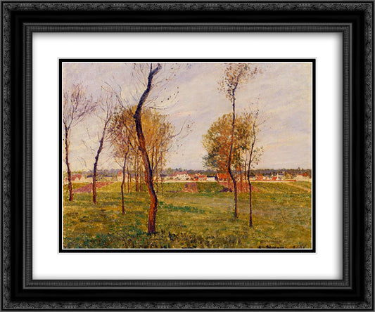 A Meadow in Moret 24x20 Black Ornate Wood Framed Art Print Poster with Double Matting by Pissarro, Camille