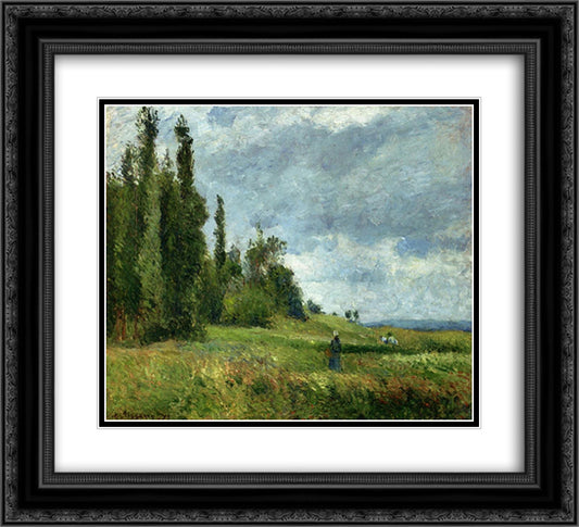 A part of Groettes, Pontoise, Gray Weather 22x20 Black Ornate Wood Framed Art Print Poster with Double Matting by Pissarro, Camille