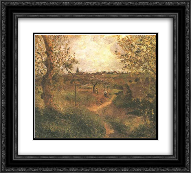 A Path Across the Fields 22x20 Black Ornate Wood Framed Art Print Poster with Double Matting by Pissarro, Camille