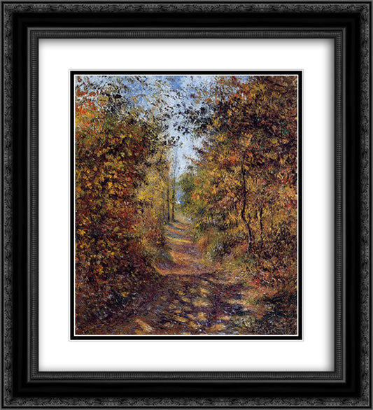 A Path in the Woods, Pontoise 20x22 Black Ornate Wood Framed Art Print Poster with Double Matting by Pissarro, Camille