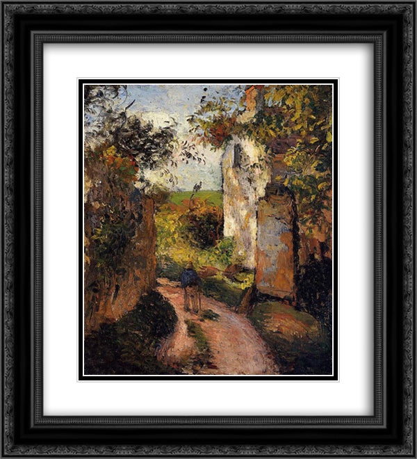 A Peasant in the Lane at Hermitage, Pontoise 20x22 Black Ornate Wood Framed Art Print Poster with Double Matting by Pissarro, Camille