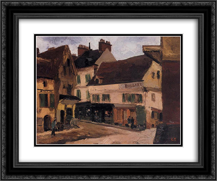 A Square in La Roche Guyon 24x20 Black Ornate Wood Framed Art Print Poster with Double Matting by Pissarro, Camille