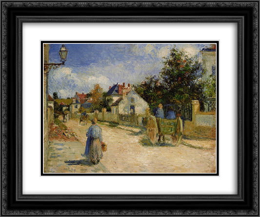 A Street in Pontoise 24x20 Black Ornate Wood Framed Art Print Poster with Double Matting by Pissarro, Camille