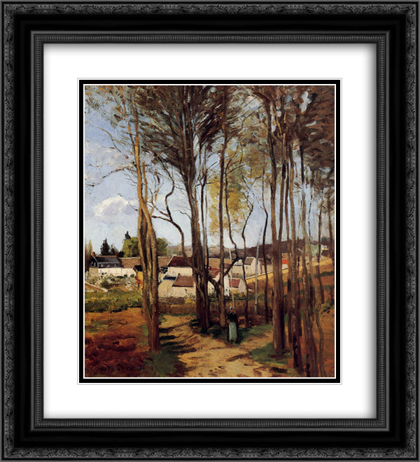 A Village through the Trees 20x22 Black Ornate Wood Framed Art Print Poster with Double Matting by Pissarro, Camille