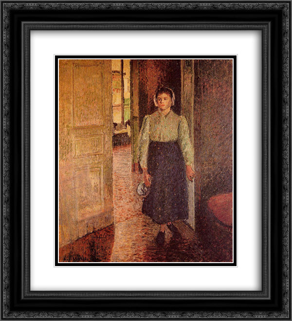 A Young Maid 20x22 Black Ornate Wood Framed Art Print Poster with Double Matting by Pissarro, Camille