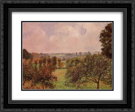 After the Rain, Autumn, Eragny 24x20 Black Ornate Wood Framed Art Print Poster with Double Matting by Pissarro, Camille