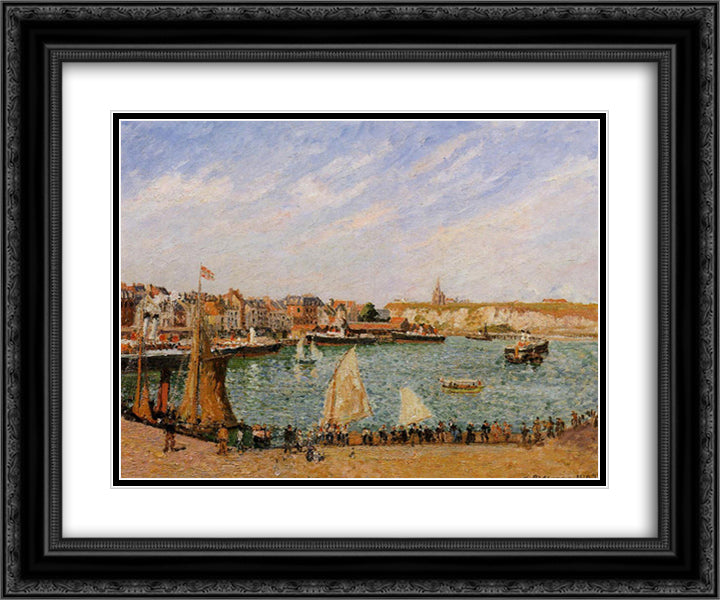 Afternoon, Sun, the Inner Harbor, Dieppe 24x20 Black Ornate Wood Framed Art Print Poster with Double Matting by Pissarro, Camille