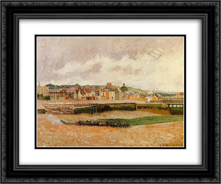 Afternoon, the Dunquesne Basin, Dieppe, Low Tide 24x20 Black Ornate Wood Framed Art Print Poster with Double Matting by Pissarro, Camille