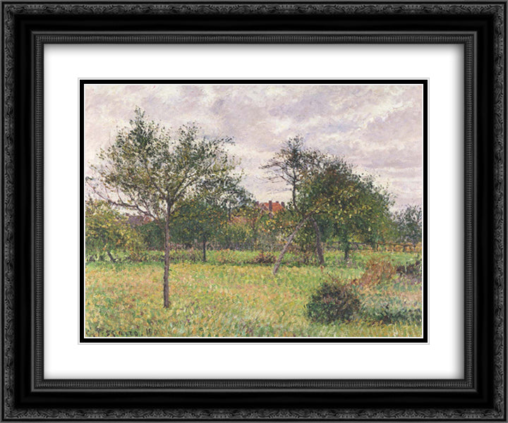 Afternoon in Eragny grey weather 24x20 Black Ornate Wood Framed Art Print Poster with Double Matting by Pissarro, Camille