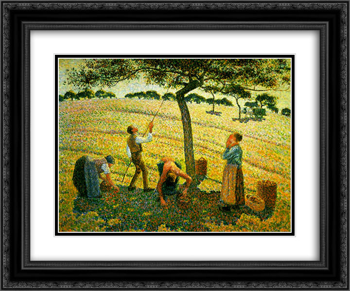 Apple Picking at Eragny-sur-Epte 24x20 Black Ornate Wood Framed Art Print Poster with Double Matting by Pissarro, Camille