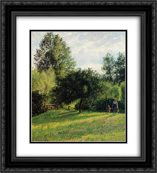 Apple Trees, Sunset, Eragny 20x22 Black Ornate Wood Framed Art Print Poster with Double Matting by Pissarro, Camille