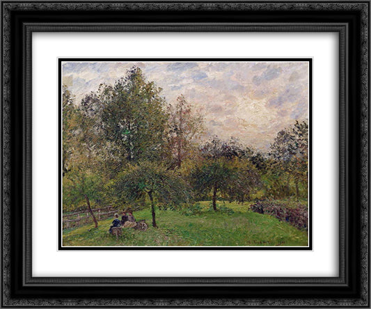 Apple Trees and Poplars in the Setting Sun 24x20 Black Ornate Wood Framed Art Print Poster with Double Matting by Pissarro, Camille