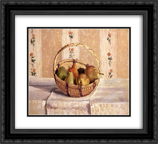 Apples and Pears in a Round Basket 22x20 Black Ornate Wood Framed Art Print Poster with Double Matting by Pissarro, Camille