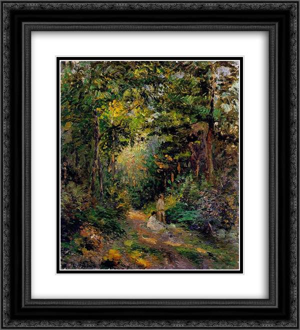 Autumn, Path through the Woods 20x22 Black Ornate Wood Framed Art Print Poster with Double Matting by Pissarro, Camille