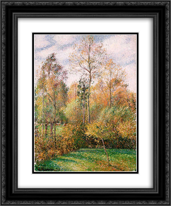 Autumn, Poplars 20x24 Black Ornate Wood Framed Art Print Poster with Double Matting by Pissarro, Camille