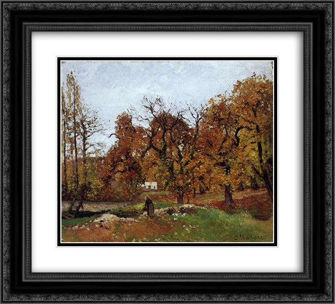 Autumn Landscape, near Pontoise 22x20 Black Ornate Wood Framed Art Print Poster with Double Matting by Pissarro, Camille