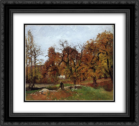 Autumn Landscape, near Pontoise 22x20 Black Ornate Wood Framed Art Print Poster with Double Matting by Pissarro, Camille