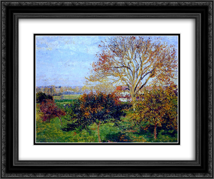 Autumn morning at Eragny 24x20 Black Ornate Wood Framed Art Print Poster with Double Matting by Pissarro, Camille