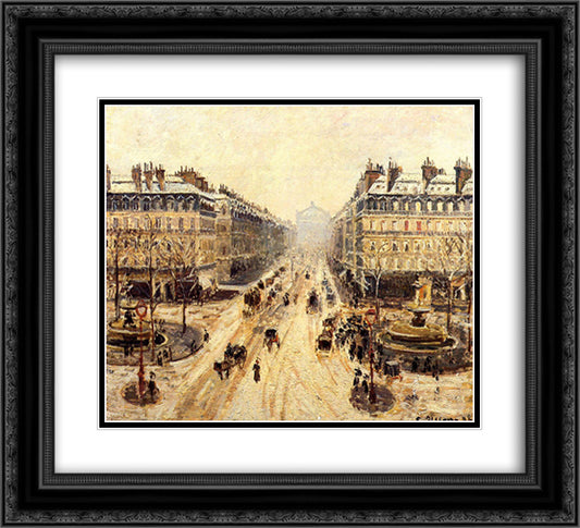 Avenue de l'Opera - Effect of Snow 22x20 Black Ornate Wood Framed Art Print Poster with Double Matting by Pissarro, Camille