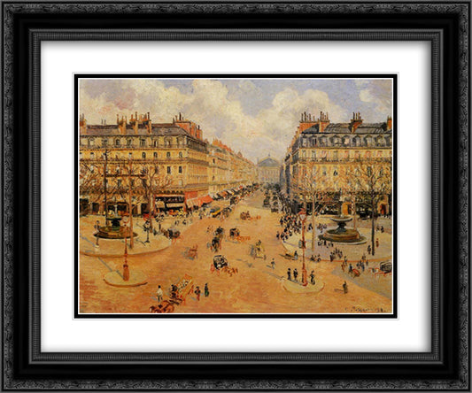 Avenue de l'Opera Morning Sunshine 24x20 Black Ornate Wood Framed Art Print Poster with Double Matting by Pissarro, Camille