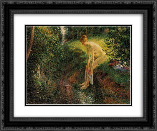 Bather in the Woods 24x20 Black Ornate Wood Framed Art Print Poster with Double Matting by Pissarro, Camille