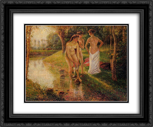 Bathers 24x20 Black Ornate Wood Framed Art Print Poster with Double Matting by Pissarro, Camille