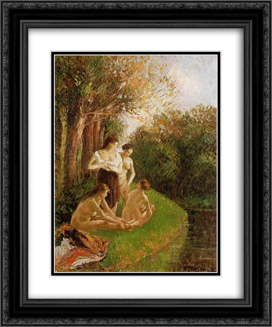 Bathers 2 20x24 Black Ornate Wood Framed Art Print Poster with Double Matting by Pissarro, Camille