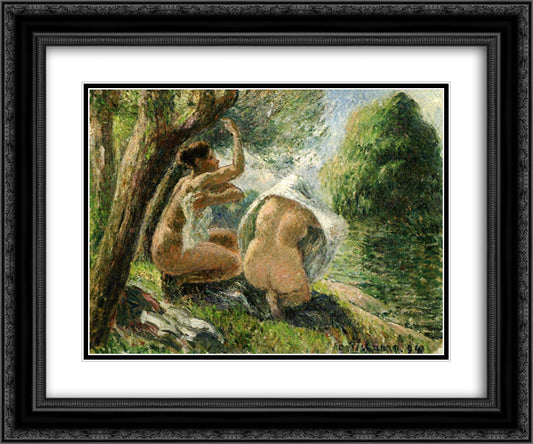 Bathers 3 24x20 Black Ornate Wood Framed Art Print Poster with Double Matting by Pissarro, Camille