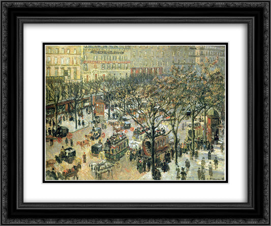 Boulevard des Italiens Morning, Sunlight 24x20 Black Ornate Wood Framed Art Print Poster with Double Matting by Pissarro, Camille