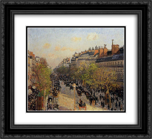 Boulevard Montmartre, Sunset 22x20 Black Ornate Wood Framed Art Print Poster with Double Matting by Pissarro, Camille