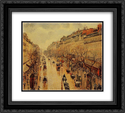 Boulevard Montmartre Afternoon, in the Rain 22x20 Black Ornate Wood Framed Art Print Poster with Double Matting by Pissarro, Camille