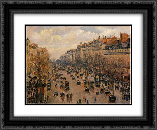 Boulevard Montmartre Afternoon, Sunlight 24x20 Black Ornate Wood Framed Art Print Poster with Double Matting by Pissarro, Camille