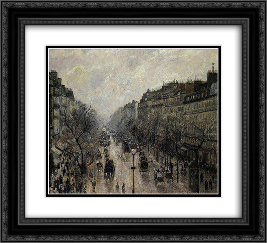 Boulevard Montmartre Foggy Morning 22x20 Black Ornate Wood Framed Art Print Poster with Double Matting by Pissarro, Camille