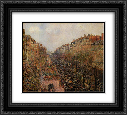 Boulevard Montmartre Mardi Gras 22x20 Black Ornate Wood Framed Art Print Poster with Double Matting by Pissarro, Camille