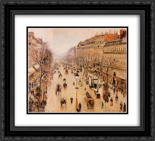 Boulevard Montmartre Morning, Grey Weather 22x20 Black Ornate Wood Framed Art Print Poster with Double Matting by Pissarro, Camille