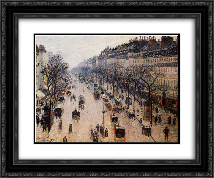 Boulevard Montmartre Winter Morning 24x20 Black Ornate Wood Framed Art Print Poster with Double Matting by Pissarro, Camille