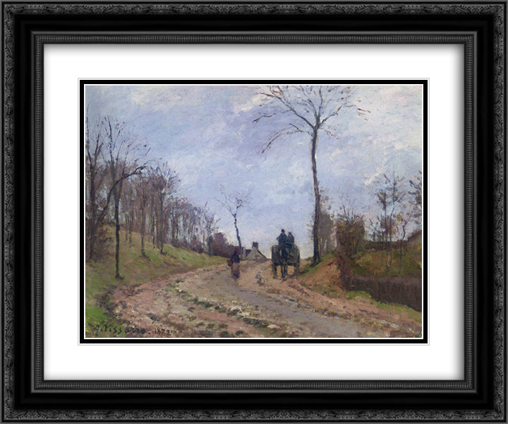 Carriage on a Country Road, Winter, Outskirts of Louveciennes 24x20 Black Ornate Wood Framed Art Print Poster with Double Matting by Pissarro, Camille