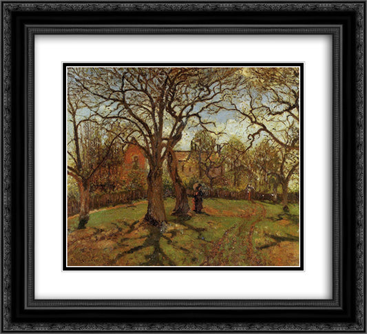 Chestnut Trees, Louveciennes, Spring 22x20 Black Ornate Wood Framed Art Print Poster with Double Matting by Pissarro, Camille