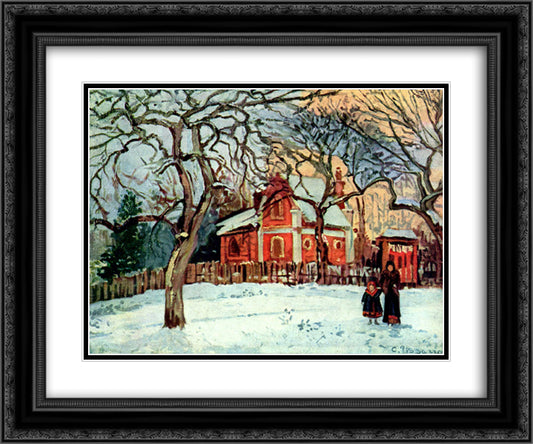 Chestnut Trees, Louveciennes, Winter 24x20 Black Ornate Wood Framed Art Print Poster with Double Matting by Pissarro, Camille