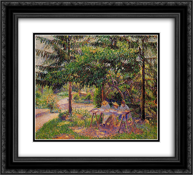 Children in a Garden at Eragny 22x20 Black Ornate Wood Framed Art Print Poster with Double Matting by Pissarro, Camille