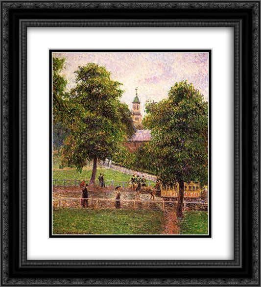 Church at Kew 20x22 Black Ornate Wood Framed Art Print Poster with Double Matting by Pissarro, Camille