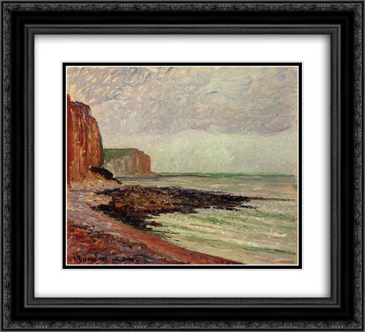 Cliffs at Petit Dalles 22x20 Black Ornate Wood Framed Art Print Poster with Double Matting by Pissarro, Camille