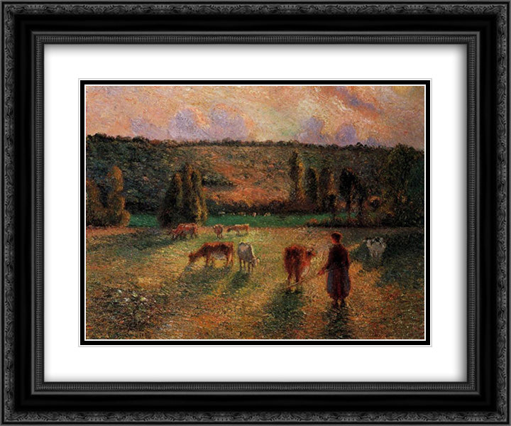 Cowherd at Eragny 24x20 Black Ornate Wood Framed Art Print Poster with Double Matting by Pissarro, Camille