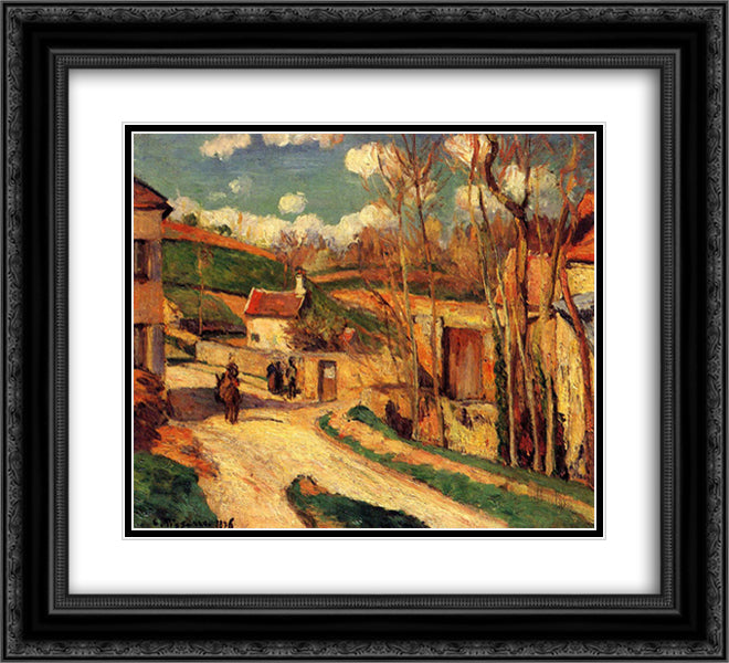 Crossroads at l'Hermitage, Pontoise 22x20 Black Ornate Wood Framed Art Print Poster with Double Matting by Pissarro, Camille