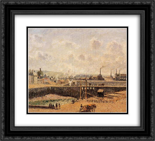 Dieppe, Dunquesne Basin, Low Tide, Sun, Morning 22x20 Black Ornate Wood Framed Art Print Poster with Double Matting by Pissarro, Camille