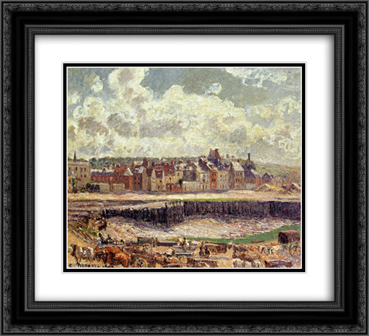 Dieppe, Dunquesne Basin, Sunlight Effect, Morning, Low Tide 22x20 Black Ornate Wood Framed Art Print Poster with Double Matting by Pissarro, Camille