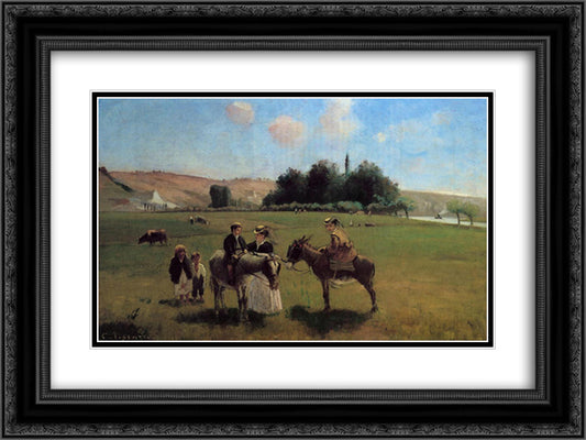 Donkey Ride at La Roche-Guyon 24x18 Black Ornate Wood Framed Art Print Poster with Double Matting by Pissarro, Camille