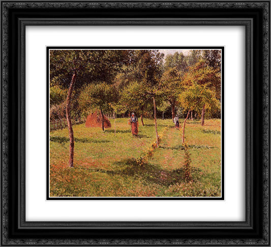 Enclosed Field at Eragny 22x20 Black Ornate Wood Framed Art Print Poster with Double Matting by Pissarro, Camille